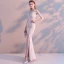 Sexy Pearl Rosa Abendkleider 2018 Meerjungfrau Perlenstickerei Strass Gespaltete Front V-Ausschnitt Rückenfreies Ärmellos Lange Festliche Kleider