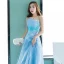 Chic / Beautiful Pool Blue Evening Dresses  2018 A-Line / Princess Lace Flower Rhinestone Sequins Strapless Backless Sleeveless Floor-Length / Long Formal Dresses