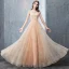 Chic / Beautiful Beige Evening Dresses  2018 A-Line / Princess Beading Backless Pearl Sequins Scoop Neck Sleeveless Floor-Length / Long Formal Dresses