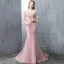 Modern / Fashion Candy Pink Evening Dresses  2018 Trumpet / Mermaid Lace Flower Appliques Beading Pearl Sequins Scoop Neck Backless 3/4 Sleeve Sweep Train Formal Dresses