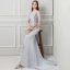 Modern / Fashion Grey Evening Dresses  2018 Trumpet / Mermaid Beading Lace Flower Pearl Rhinestone Scoop Neck 1/2 Sleeves Sweep Train Formal Dresses