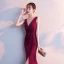 Chic / Beautiful Burgundy Evening Dresses  2018 Trumpet / Mermaid Split Front V-Neck Backless Sleeveless Floor-Length / Long Formal Dresses