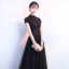Modern / Fashion Black Evening Dresses  2018 A-Line / Princess Beading Crystal Lace Flower Sequins High Neck Short Sleeve Backless Floor-Length / Long Formal Dresses