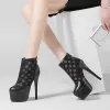 Amazing / Unique Casual Womens Boots 2017 Leather Tulle Pierced Platform High Heel Ankle Round Toe Boots