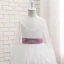 Chic / Belle Blanche Robe Ceremonie Fille 2017 Princesse Dentelle Volants Gland Dos Nu Encolure Dégagée Noeud Manches Longues Longue Mariage
