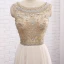 Chic / Beautiful Champagne Evening Dresses  2017 A-Line / Princess Beading Ruffle Scoop Neck Zipper Up Backless Sleeveless Floor-Length / Long Evening Party