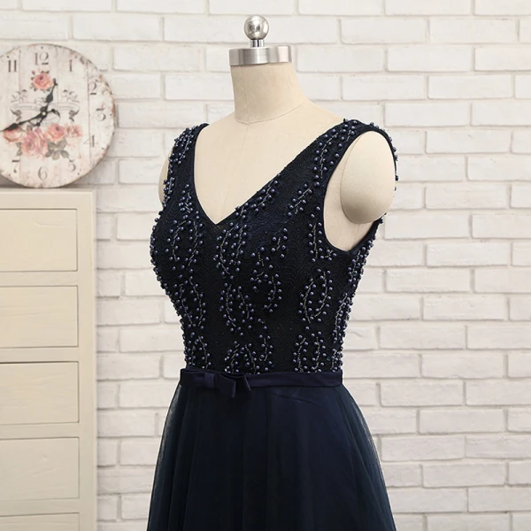 Chic / Beautiful Evening Dresses 2017 A-Line / Princess Beading Bow Crossed Straps Backless V-Neck Sleeveless Floor-Length / Long Evening Party