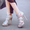 Chic / Beautiful Silver Pumps 2017 Prom PU Glitter Platform Open / Peep Toe High Heel Pumps