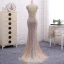 Amazing / Unique Champagne Evening Dresses  2017 Trumpet / Mermaid Beading Pearl V-Neck Backless Sleeveless Sweep Train Evening Party