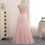 Chic / Beautiful Candy Pink Evening Dresses  2017 A-Line / Princess Lace Bow Rhinestone V-Neck Backless Sleeveless Floor-Length / Long Evening Party