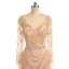 Amazing / Unique Champagne Evening Dresses  2017 Trumpet / Mermaid Sequins Beading Bow Scoop Neck Long Sleeve Sweep Train Evening Party