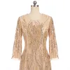 Chic / Beautiful Champagne Mother Of The Bride Dresses 2017 A-Line / Princess Beading Sequins Scoop Neck 3/4 Sleeve Short Wedding