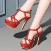 Chic / Beautiful Prom Womens Sandals 2017 PU T-Strap Platform High Heel Open / Peep Toe Sandals