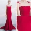 Chic / Beautiful Red Evening Dresses  2017 Trumpet / Mermaid Zipper Up Beading Bow Lace Flower Sequins Sleeveless Scoop Neck Court Train Evening Party