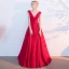 Chic / Beautiful Red Evening Dresses  2017 A-Line / Princess V-Neck Crossed Straps Backless Sleeveless Floor-Length / Long Evening Party