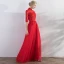 Chic / Beautiful Red Evening Dresses  2017 A-Line / Princess Lace Flower Appliques Beading High Neck Backless Crossed Straps 3/4 Sleeve Floor-Length / Long Evening Party