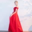 Chic / Beautiful Red Evening Dresses  2017 A-Line / Princess Appliques Beading Backless Crossed Straps Off-The-Shoulder Sleeveless Floor-Length / Long Evening Party