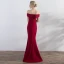 Chic / Beautiful Red Evening Dresses  2017 Trumpet / Mermaid Appliques Crossed Straps Split Front Off-The-Shoulder Sleeveless Floor-Length / Long Evening Party