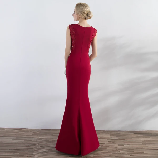 Chic / Beautiful Red Evening Dresses 2017 Trumpet / Mermaid Appliques Sequins Scoop Neck Zipper Up Sleeveless Ankle Length Evening Party