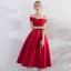 Chic / Beautiful Red Homecoming Graduation Dresses 2017 A-Line / Princess Pleated Off-The-Shoulder Sleeveless Crossed Straps Tea-length
