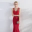 Chic / Beautiful Red Evening Dresses  2017 Trumpet / Mermaid Lace Beading Sequins V-Neck Zipper Up at Side Sleeveless Floor-Length / Long Evening Party