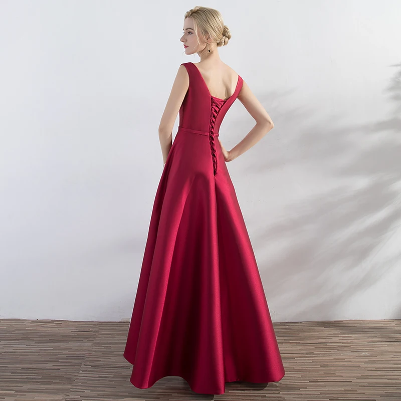 red dress ankle length Scallop Sequin Round Neck Ankle Gown main image 0