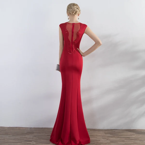 Chic / Beautiful Red Evening Dresses 2017 Trumpet / Mermaid Beading Sequins V-Neck Zipper Up Sleeveless Floor-Length / Long Evening Party