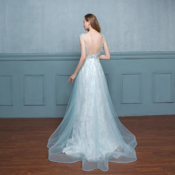 Chic / Beautiful Pool Blue Evening Dresses 2017 A-Line / Princess Lace Sequins Flower Scoop Neck Zipper Up Sleeveless Floor-Length / Long Evening Party