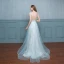 Chic / Beautiful Pool Blue Evening Dresses  2017 A-Line / Princess Lace Sequins Flower Scoop Neck Zipper Up Sleeveless Floor-Length / Long Evening Party