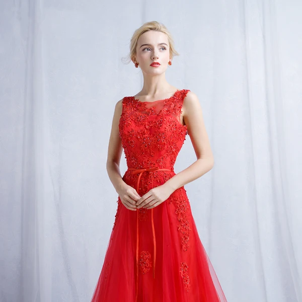 Chic / Beautiful Red Evening Dresses 2017 A-Line / Princess Lace Flower Square Neckline Sleeveless Crossed Straps Floor-Length / Long Evening Party