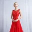 Chic / Beautiful Red Evening Dresses  2017 A-Line / Princess Lace Flower Square Neckline Sleeveless Crossed Straps Floor-Length / Long Evening Party