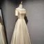 Chic / Beautiful Evening Dresses  2017 A-Line / Princess Pearl Beading Off-The-Shoulder 1/2 Sleeves Backless Crossed Straps Floor-Length / Long Evening Party