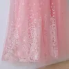 Chic / Beautiful Candy Pink Prom Dresses 2017 A-Line / Princess Lace Flower Scoop Neck Short Sleeve Ankle Length Prom