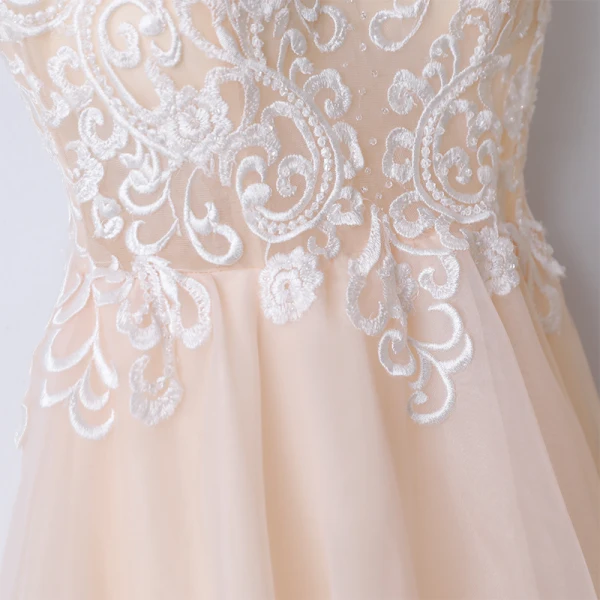 Chic / Belle Champagne Robe De Soirée 2017 Princesse En Dentelle Fleur V-Cou Fermeture éclair Sans Manches Longueur Cheville Soirée