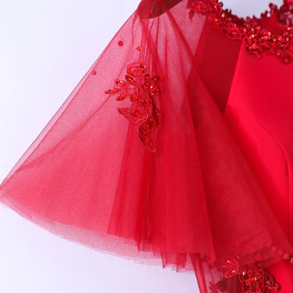 Chic / Beautiful Red Evening Dresses 2017 Trumpet / Mermaid Flower Lace Sequins Beading Scoop Neck Zipper Up Short Sleeve Ankle Length Evening Party