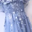 Chic / Beautiful Ocean Blue Evening Dresses  2017 A-Line / Princess Beading Pearl Lace Flower Scoop Neck Backless Short Sleeve Ankle Length Evening Party
