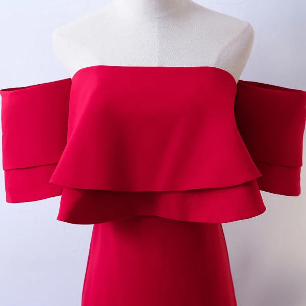 Chic / Beautiful Red Evening Dresses  2017 A-Line / Princess Strapless Backless Short Sleeve Floor-Length / Long Evening Party