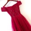 Chic / Belle Rouge Robe De Soirée 2017 Princesse Dentelle Perlage De l'épaule Dos Nu Manches Courtes Longueur Cheville Soirée