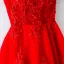 Chic / Belle Rouge de retour Robe De Graduation 2017 Princesse En Dentelle Fleur Fleurs Artificielles De l'épaule Bretelles croisées Dos Nu Sans Manches Courte