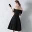 Modest / Simple Black Graduation Dresses 2018 A-Line / Princess Off-The-Shoulder Short Sleeve Backless Knee-Length Formal Dresses