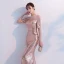 Sparkly Champagne Evening Dresses  2018 Trumpet / Mermaid Sequins Rhinestone Scoop Neck 1/2 Sleeves Floor-Length / Long Formal Dresses