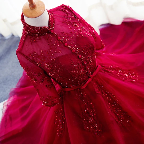 Chic / Beautiful Evening Dresses  2017 A-Line / Princess Bow Beading Sequins High Neck 3/4 Sleeve Knee-Length Evening Party