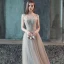 Charming Champagne Evening Dresses  2018 A-Line / Princess Crystal Off-The-Shoulder Backless Sleeveless Floor-Length / Long Formal Dresses