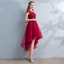 Chic / Beautiful Red Prom Dresses 2017 A-Line / Princess Lace Beading Appliques Pearl Scoop Neck Short Sleeve Asymmetrical Formal Dresses