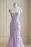 Stunning Lavender Lace Flower Evening Dresses 2024 Spaghetti Straps Trumpet / Mermaid Crossed Straps Floor-Length / Long Engagement Formal Dresses