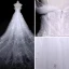 Amazing / Unique White Wedding Dresses 2018 A-Line / Princess Off-The-Shoulder Short Sleeve Backless Star Tulle Ruffle Royal Train