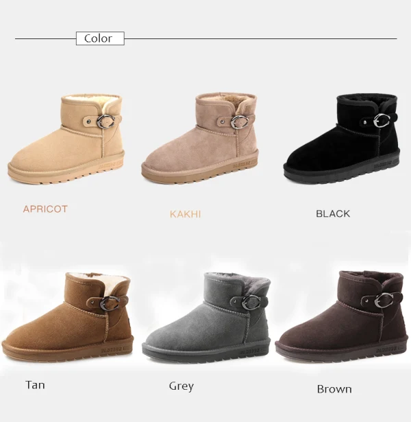 Mote Damesko 2017 Svart Lær Ankel Suede Spenne Casual Vinter Flate Snow Boots
