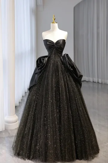 Encantador Negro Lentejuelas Vestidos De Gala A Line Princess 2024 Sin Tirantes Sin Mangas Sin Espalda Largos Gala Vestidos Formales