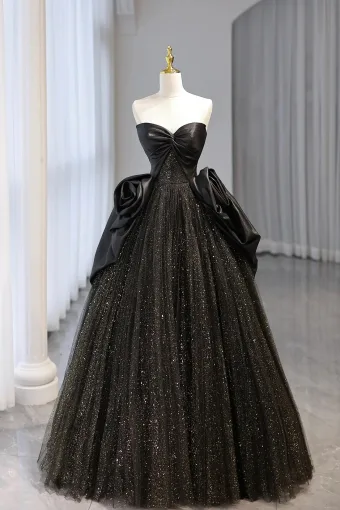 Charming Black Sequins Prom Dresses A Line Princess 2024 Strapless Sleeveless Backless Floor Length Long Prom Formal Dresses