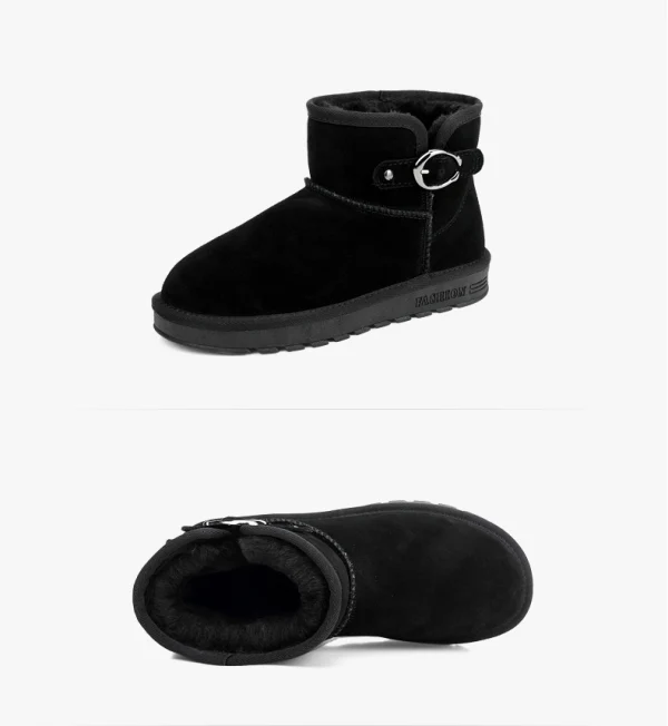 Mote Damesko 2017 Svart Lær Ankel Suede Spenne Casual Vinter Flate Snow Boots